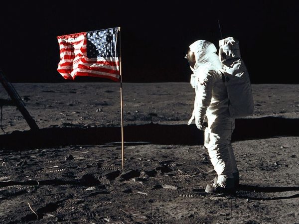 Astronaut Neil Armstrong took this photograph of fellow astronaut Buzz Aldrin after they planted the flag of the United States on the moons surface.