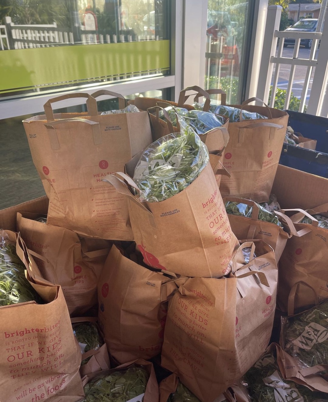 Pictured are the bags of fresh vegetables packed and distributed. 