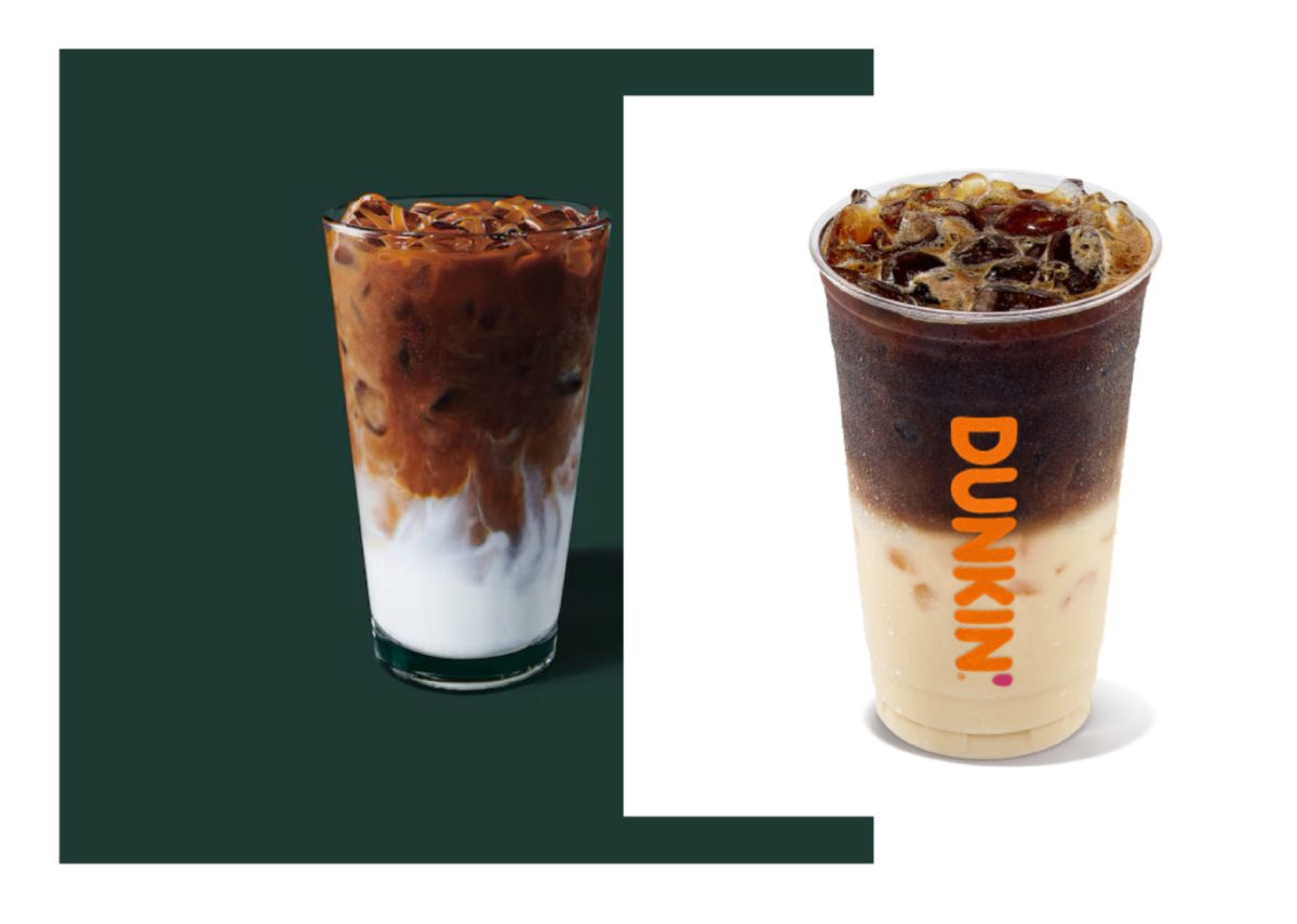 Starbucks and Dunkin iced caramel macchiatos